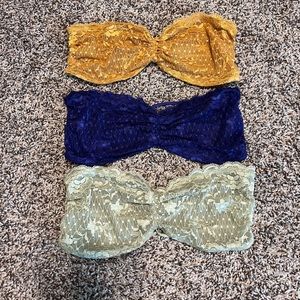 Free People Lace Bandeau Bra Set of 3. NWOT